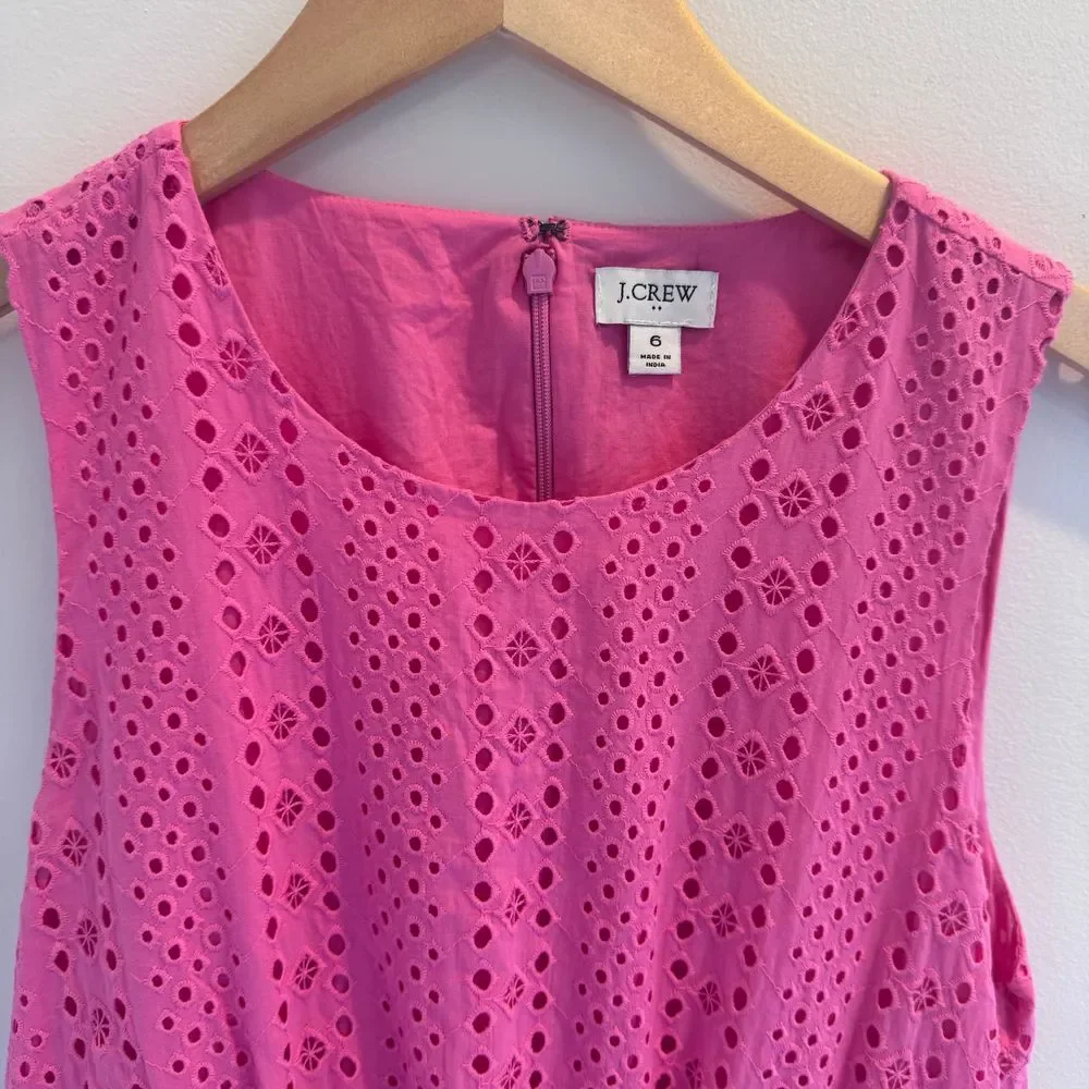 J.‎ Crew Pink Eyelet Lace Lined Midi Dress Size 6 Classic Ruffled Preppy - Picture 4 of 11